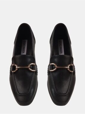 Steve Madden Black Leather Loafers with Rose Gold Horsebit